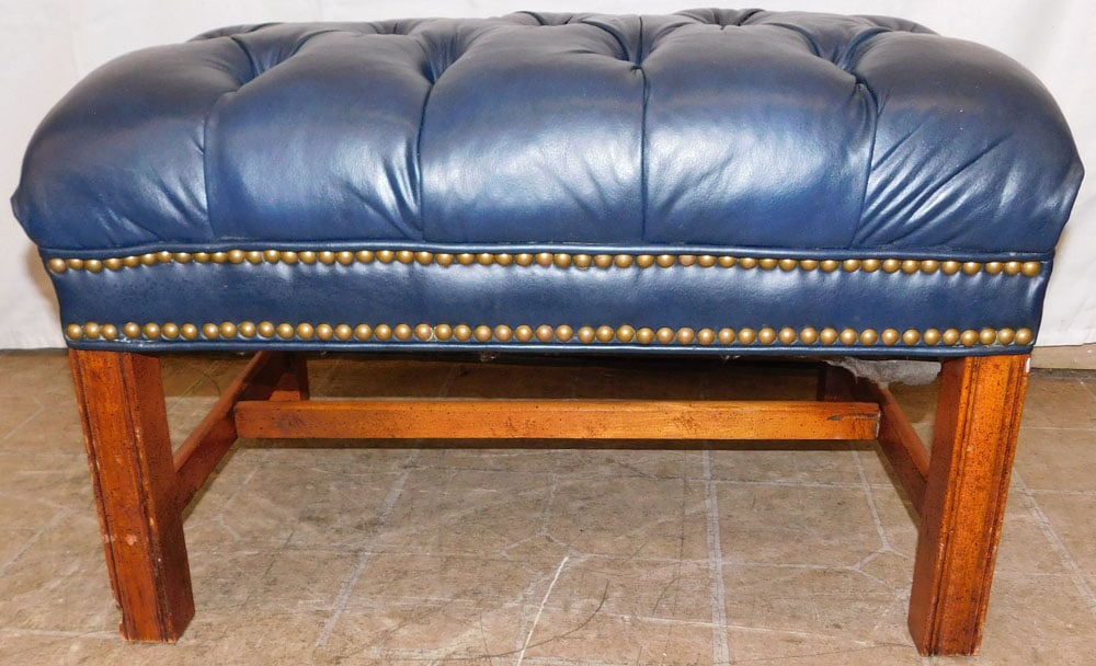 Cherry & Leather Upholstered Chesterfield Style Ottoman (1 of 3)