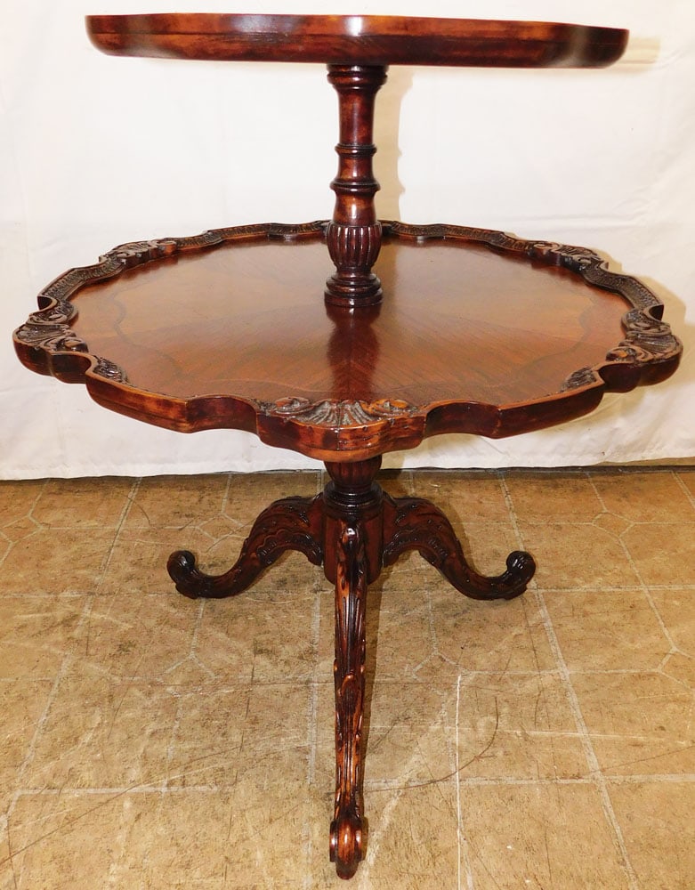 Carved Mahogany Two Tier Dumbwaiter Labeled J. B. Van Sciver (1 of 6)