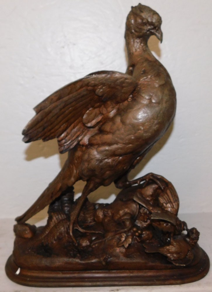Painted Spelter Pheasant Sculpture Signed P. Comolera, (Some Chips) (1 of 5)