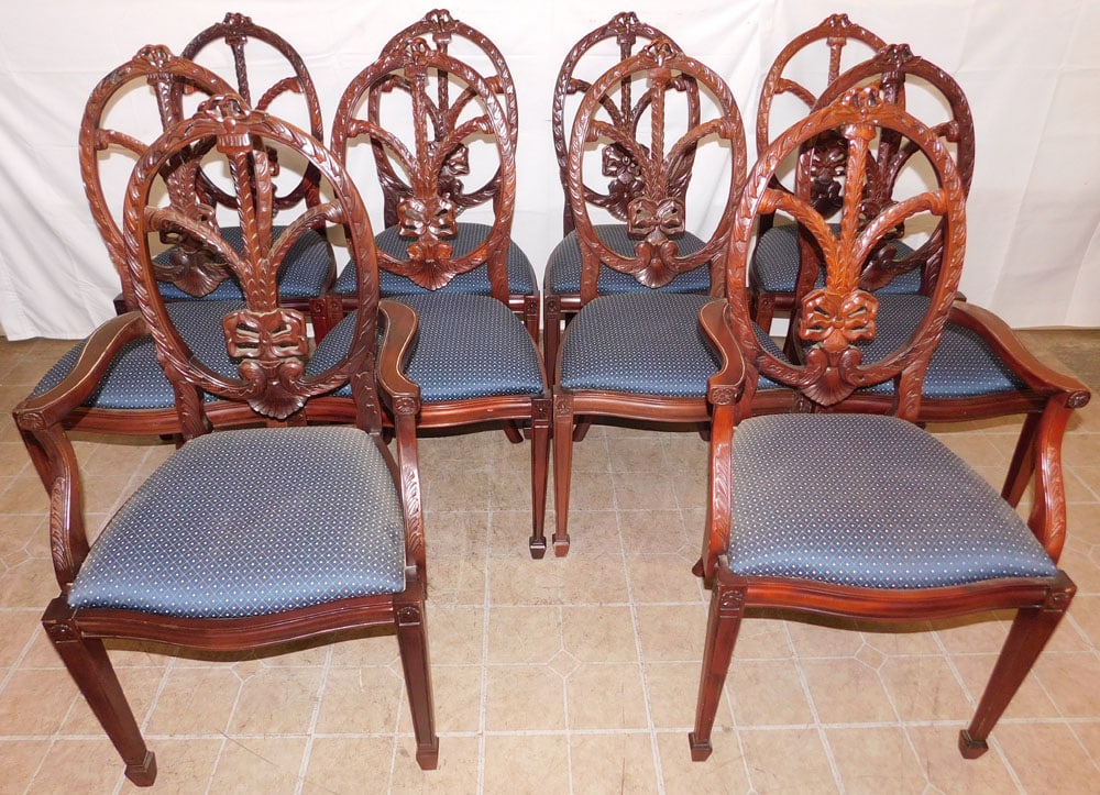 Set of Nine Carved Mahogany Dining Chairs (1 of 6)