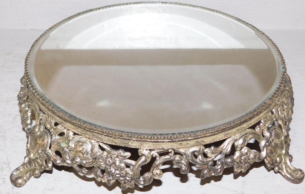 Ornate Silverplated Mirror Top Plateau (1 of 2)