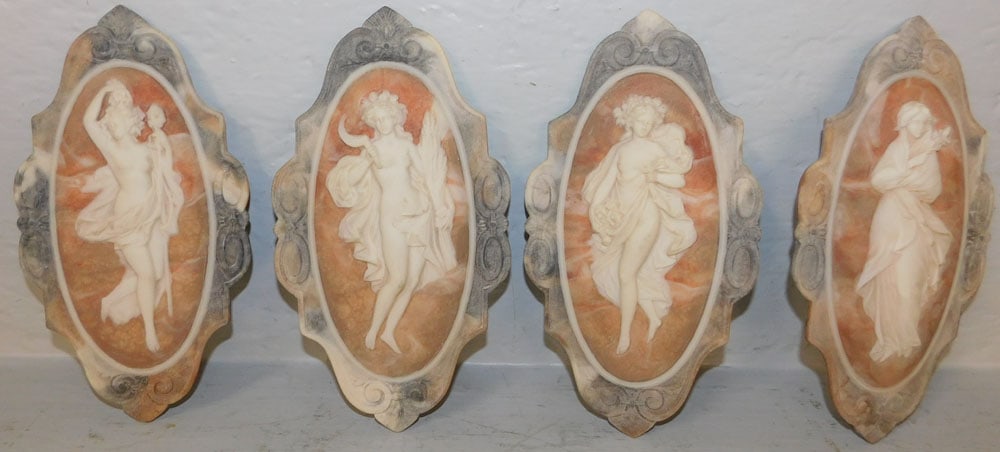 Set of Four Incolay Stone Cameo Motif Seasonal Plaques (1 of 6)