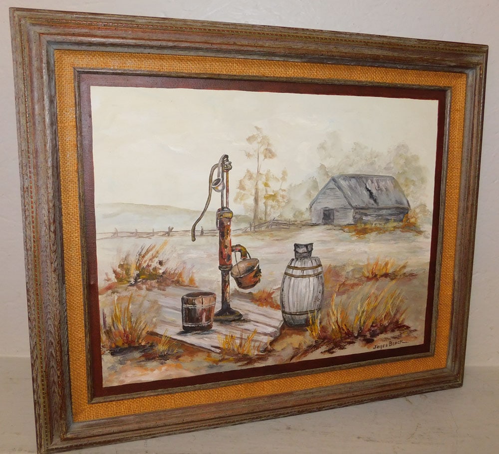 Framed Oil on Canvas Farm Scene Artist Signed: Framed Oil on Canvas Farm Scene Artist Signed . 21" x 25" ALL DESCRIPTIONS AND ANY CONDITION STATEMENT GIVEN BY LANGSTON AUCTION GALLERY ARE STRICTLY OPINIONS AND LANGSTON'S SHALL HAVE NO RESPONSIBILI