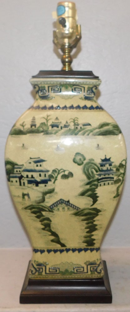 Paint Decorated Oriental Porcelain Vase Made Into Lamp: Paint Decorated Oriental Porcelain Vase Made Into Lamp. 20 1/2" H 8" W ALL DESCRIPTIONS AND ANY CONDITION STATEMENT GIVEN BY LANGSTON AUCTION GALLERY ARE STRICTLY OPINIONS AND LANGSTON'S SHALL HAVE NO