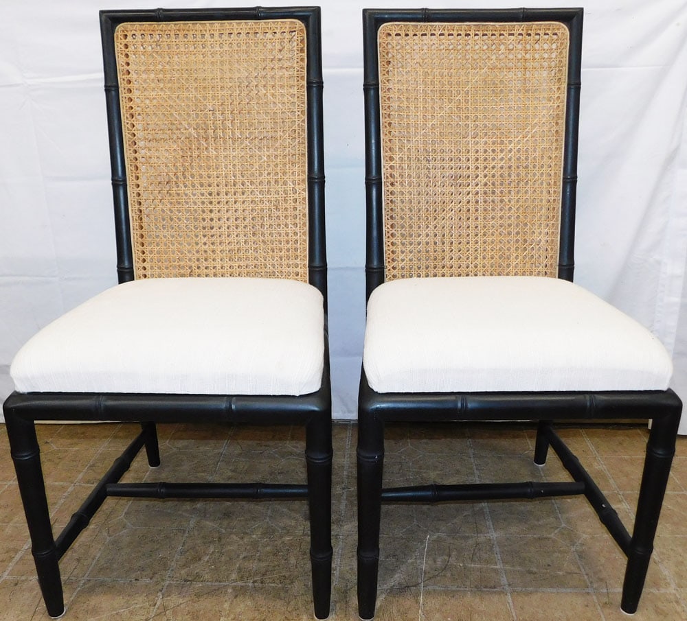 Pair of Painted Wood & Cane Faux Bamboo Side Chairs: Pair of Painted Wood & Cane Faux Bamboo Side Chairs . 39 1/4" H 19 1/4" W 21" D ALL DESCRIPTIONS AND ANY CONDITION STATEMENT GIVEN BY LANGSTON AUCTION GALLERY ARE STRICTLY OPINIONS AND LANGSTON'S SHAL