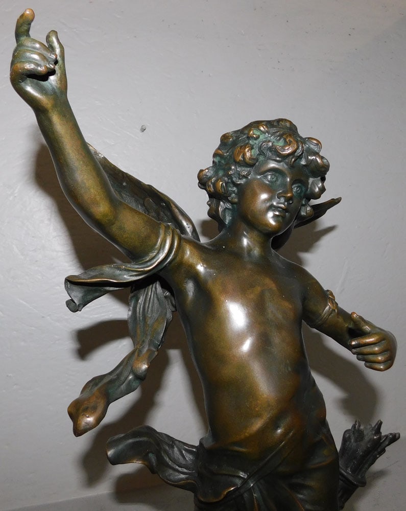 Bronze Cupid Statue on Marble Base - 2