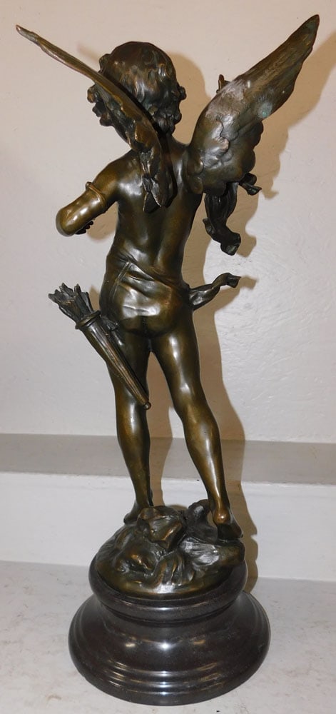 Bronze Cupid Statue on Marble Base - 5