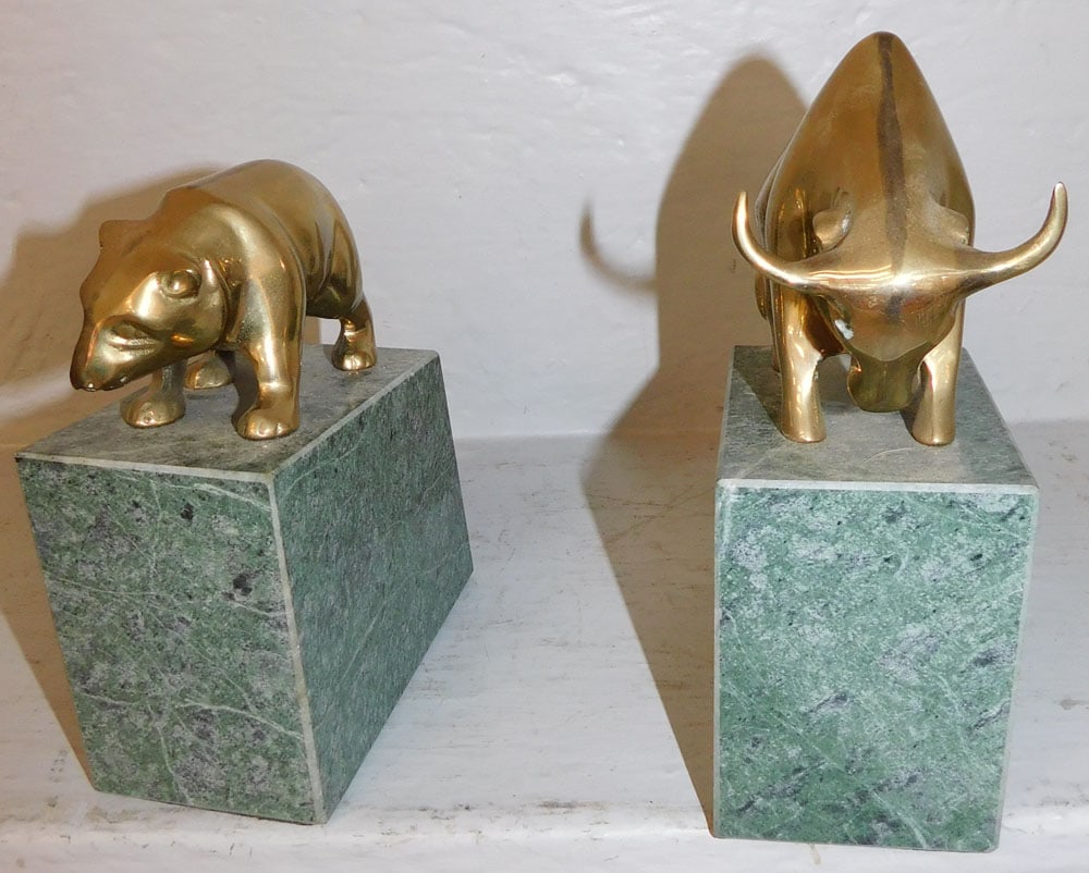 Two Brass & Marble Bookends - 2
