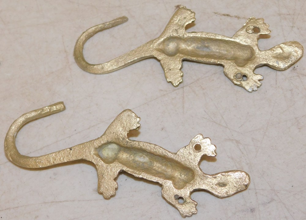 Two Cast Brass Lizard Form Wall Hooks - 3