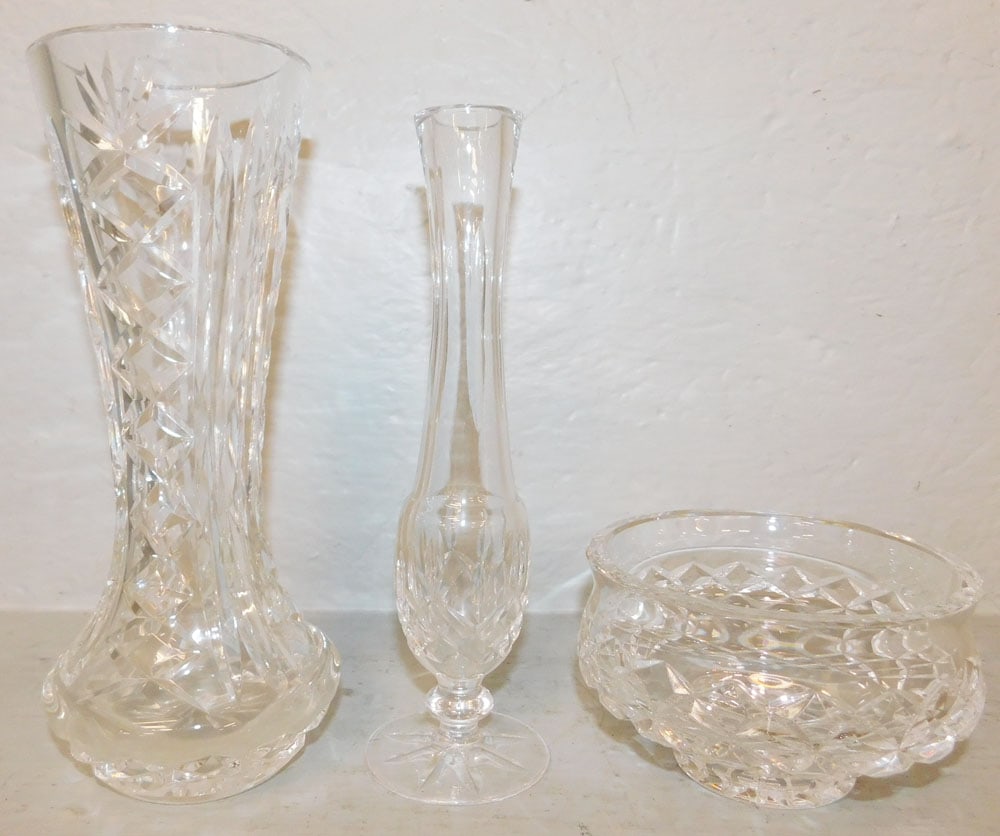 Two Waterford Crystal Vases & One Pedestal Bowl (1 of 2)