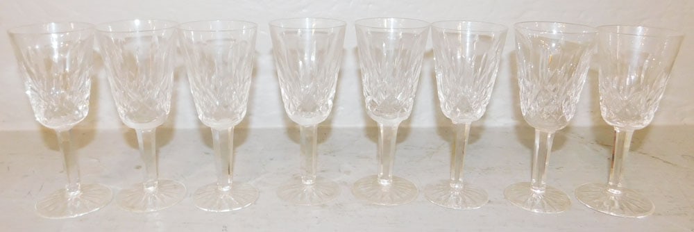 Eight Waterford Small Wines, "Lismore": Eight Waterford Small Wines, "Lismore". 5" H 2 1/4" Dia. ALL DESCRIPTIONS AND ANY CONDITION STATEMENT GIVEN BY LANGSTON AUCTION GALLERY ARE STRICTLY OPINIONS AND LANGSTON'S SHALL HAVE NO
