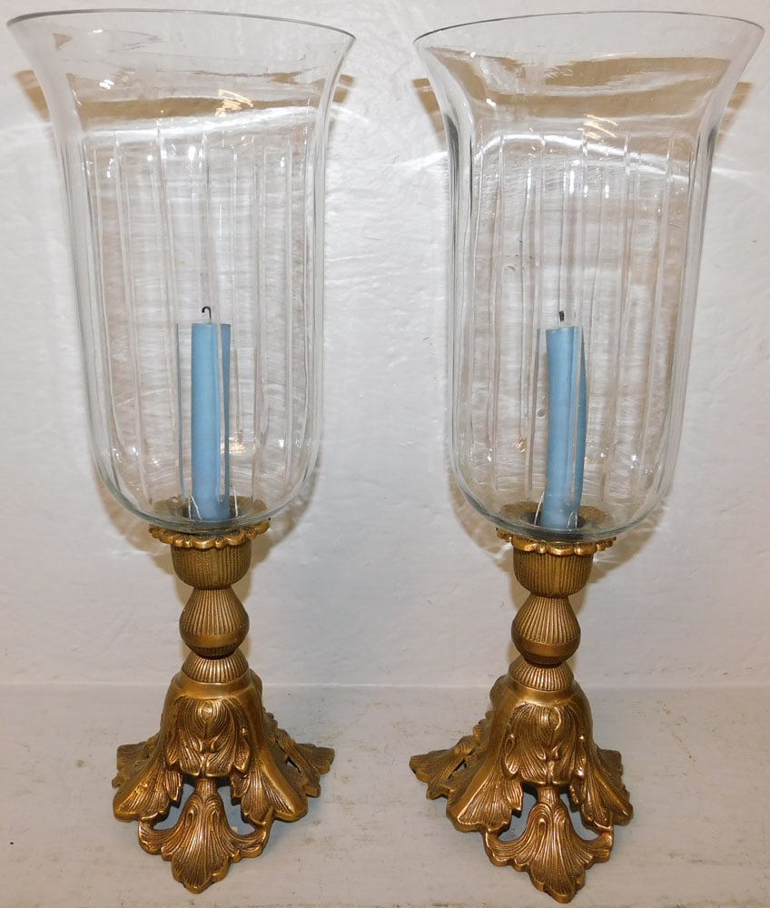 Pair of Brass & Cut Glass Shade Candleholders (1 of 3)