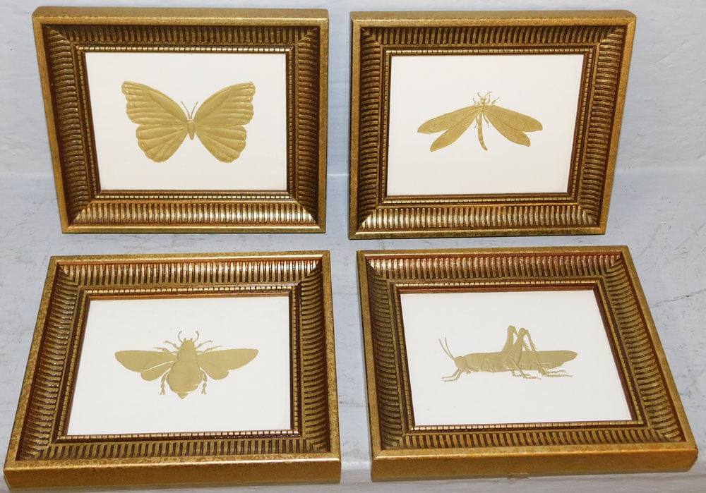 Set of Four Small Framed Gold Insect Illustrations Attributed to John-Richard (1 of 5)