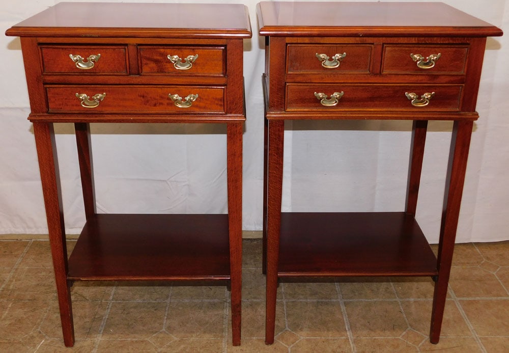 Pair of Mahogany Two Tier Two Over One Drawer Night Stands: Pair of Mahogany Two Tier Two Over One Drawer Night Stands . 29" H 17 1/2" W 13 1/2" D ALL DESCRIPTIONS AND ANY CONDITION STATEMENT GIVEN BY LANGSTON AUCTION GALLERY ARE STRICTLY OPINIONS AND