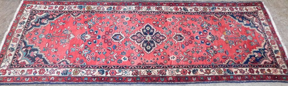 3' 3" x 9' 5" Hand Made Oriental Runner: 3' 3" x 9' 5" Hand Made Oriental Runner . ALL DESCRIPTIONS AND ANY CONDITION STATEMENT GIVEN BY LANGSTON AUCTION GALLERY ARE STRICTLY OPINIONS AND LANGSTON'S SHALL HAVE NO RESPONSIBILITY FOR ERRORS
