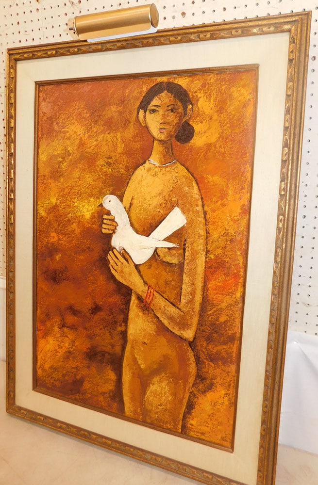 Framed Folk Art Oil on Canvas Artist Signed: Framed Folk Art Oil on Canvas Artist Signed . 44 1/4" x 32 1/2" ALL DESCRIPTIONS AND ANY CONDITION STATEMENT GIVEN BY LANGSTON AUCTION GALLERY ARE STRICTLY OPINIONS AND LANGSTON'S SHALL HAVE NO