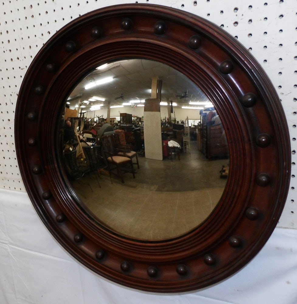 Mahogany Framed Bull's Eye Convex Mirror (1 of 4)