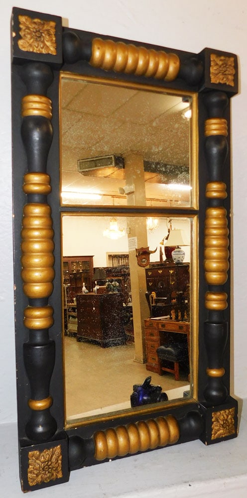 Antique Painted Frame Trumeau Mirror: Antique Painted Frame Trumeau Mirror. 29" x 16" ALL DESCRIPTIONS AND ANY CONDITION STATEMENT GIVEN BY LANGSTON AUCTION GALLERY ARE STRICTLY OPINIONS AND LANGSTON'S SHALL HAVE NO RESPONSIBILITY FOR