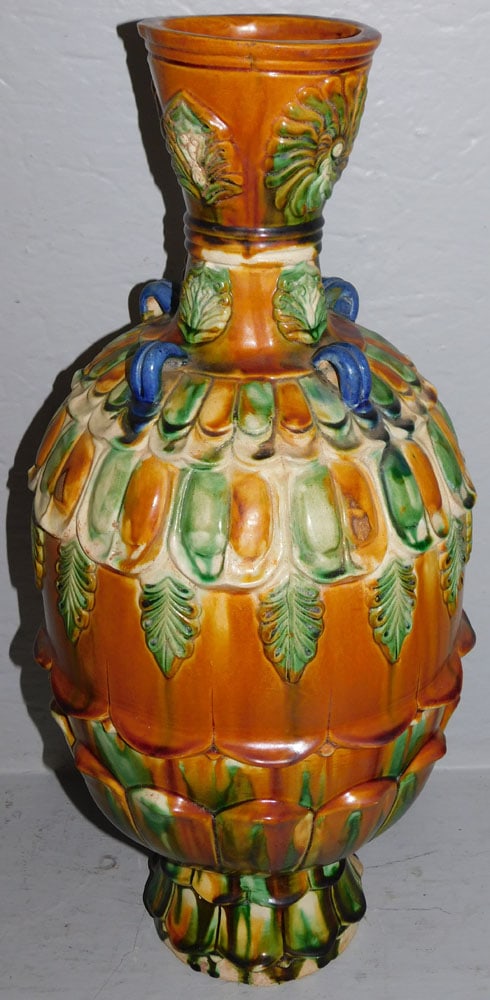 Large Chinese Tang Sancai Style Pottery Urn Made For Lamp: Large Chinese Tang Sancai Style Pottery Urn Made For Lamp . 20 1/2" H 9" Dia. ALL DESCRIPTIONS AND ANY CONDITION STATEMENT GIVEN BY LANGSTON AUCTION GALLERY ARE STRICTLY OPINIONS AND LANGSTON'S SHALL 