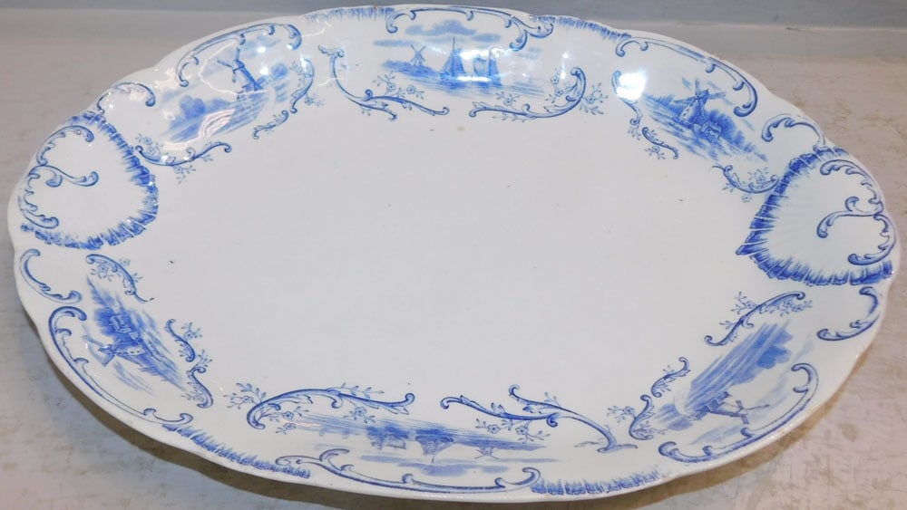 Antique Blue & White Porcelain Platter by Mellor Taylor & Co.: Antique Blue & White Porcelain Platter by Mellor Taylor & Co.. 16 1/4" x 11 1/4" ALL DESCRIPTIONS AND ANY CONDITION STATEMENT GIVEN BY LANGSTON AUCTION GALLERY ARE STRICTLY OPINIONS AND LANGSTON'S SHA