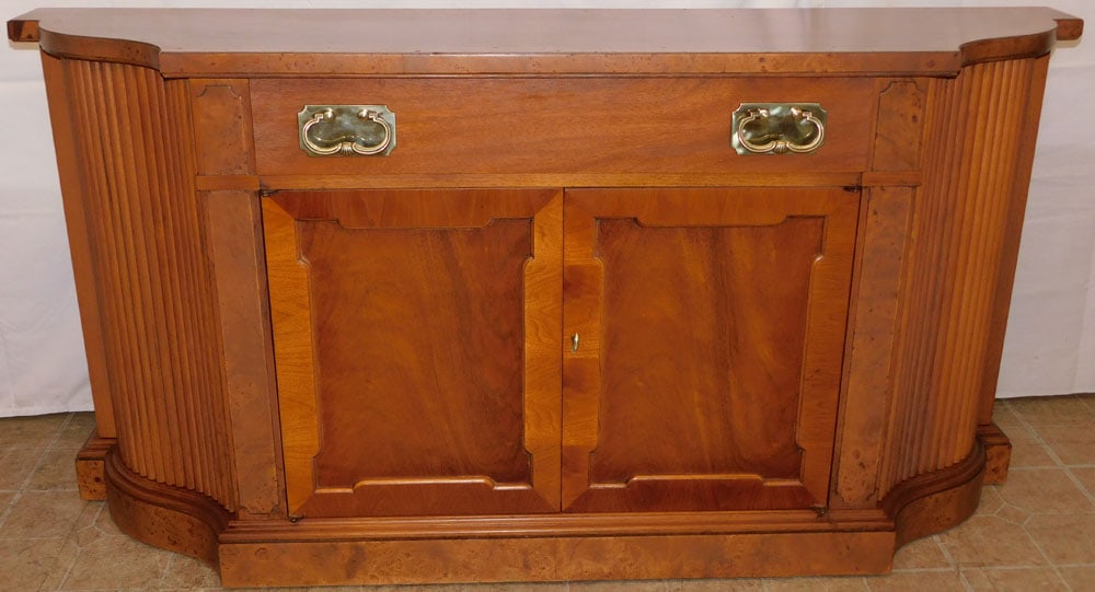 Walnut & Burl Yew Wood Banded Top Console by Tomlinson (1 of 11)