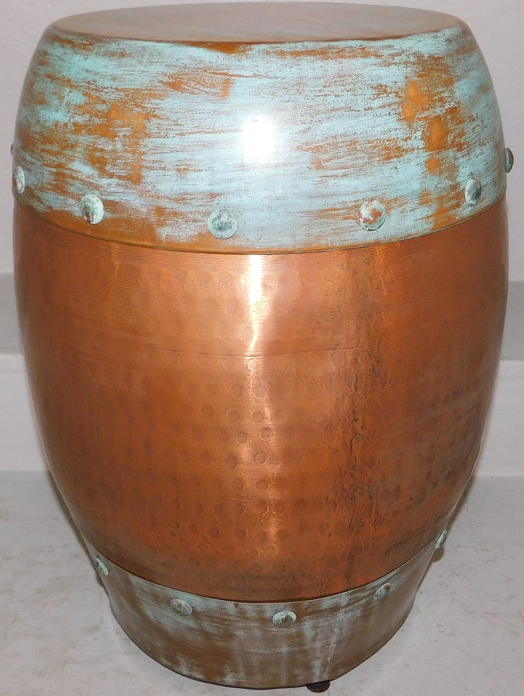 Copper Garden Seat: Copper Garden Seat . 20" H 13 1/2" Dia. ALL DESCRIPTIONS AND ANY CONDITION STATEMENT GIVEN BY LANGSTON AUCTION GALLERY ARE STRICTLY OPINIONS AND LANGSTON'S SHALL HAVE NO RESPONSIBILITY FOR ERRORS OR O