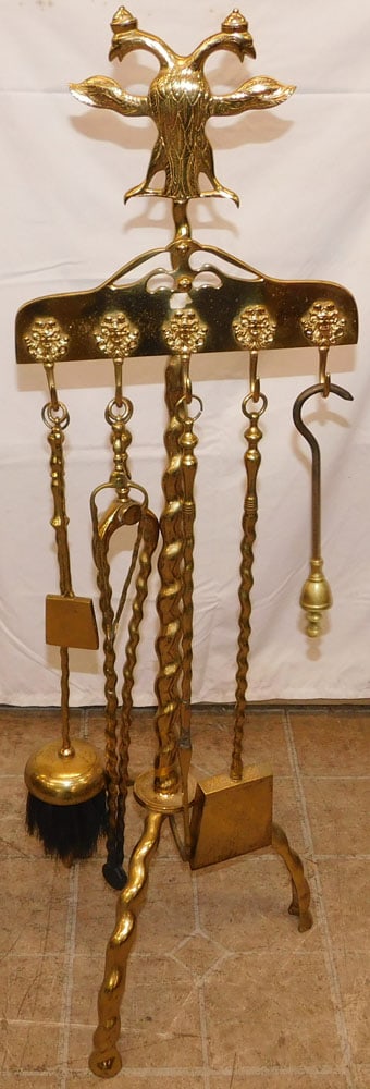 Set of Brass Fire tools with Bird Crest Motif (1 of 5)