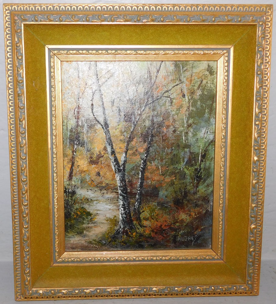 Framed Oil on Board Forest Scene Artist Signed: Framed Oil on Board Forest Scene Artist Signed . 14 3/4" x 12 3/4" ALL DESCRIPTIONS AND ANY CONDITION STATEMENT GIVEN BY LANGSTON AUCTION GALLERY ARE STRICTLY OPINIONS AND LANGSTON'S SHALL HAVE NO