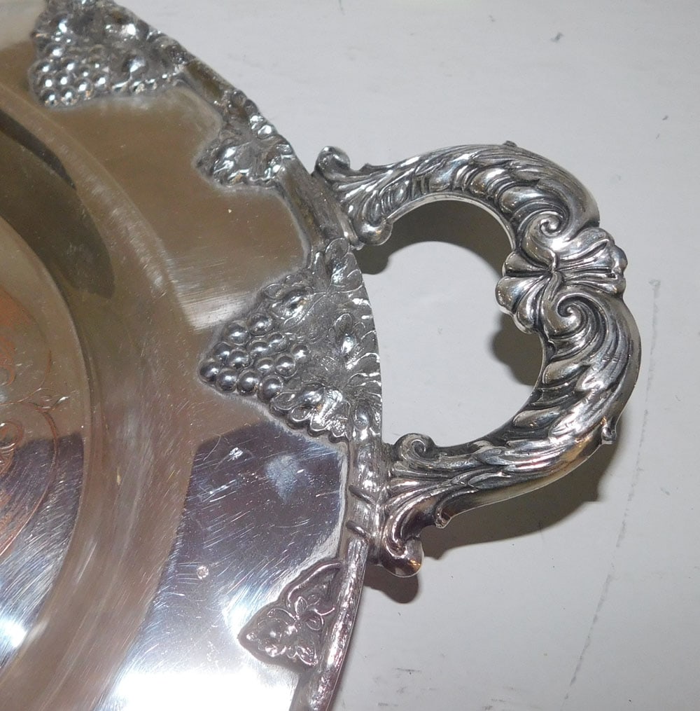 Silver on Copper Serving Tray with Grape & Cable Border - 2
