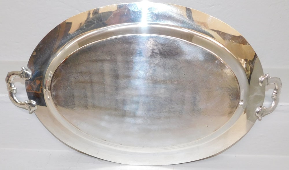 Silver on Copper Serving Tray with Grape & Cable Border - 3