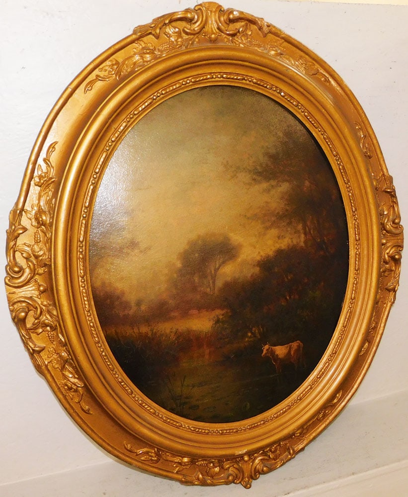 Antique Oil on Board Farm Scene Artist Signed: Antique Oil on Board Farm Scene Artist Signed . 38" x 32 1/2" ALL DESCRIPTIONS AND ANY CONDITION STATEMENT GIVEN BY LANGSTON AUCTION GALLERY ARE STRICTLY OPINIONS AND LANGSTON'S SHALL HAVE NO