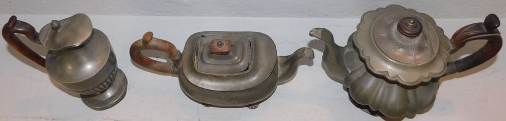 Three Antique Pewter Teapots - 2