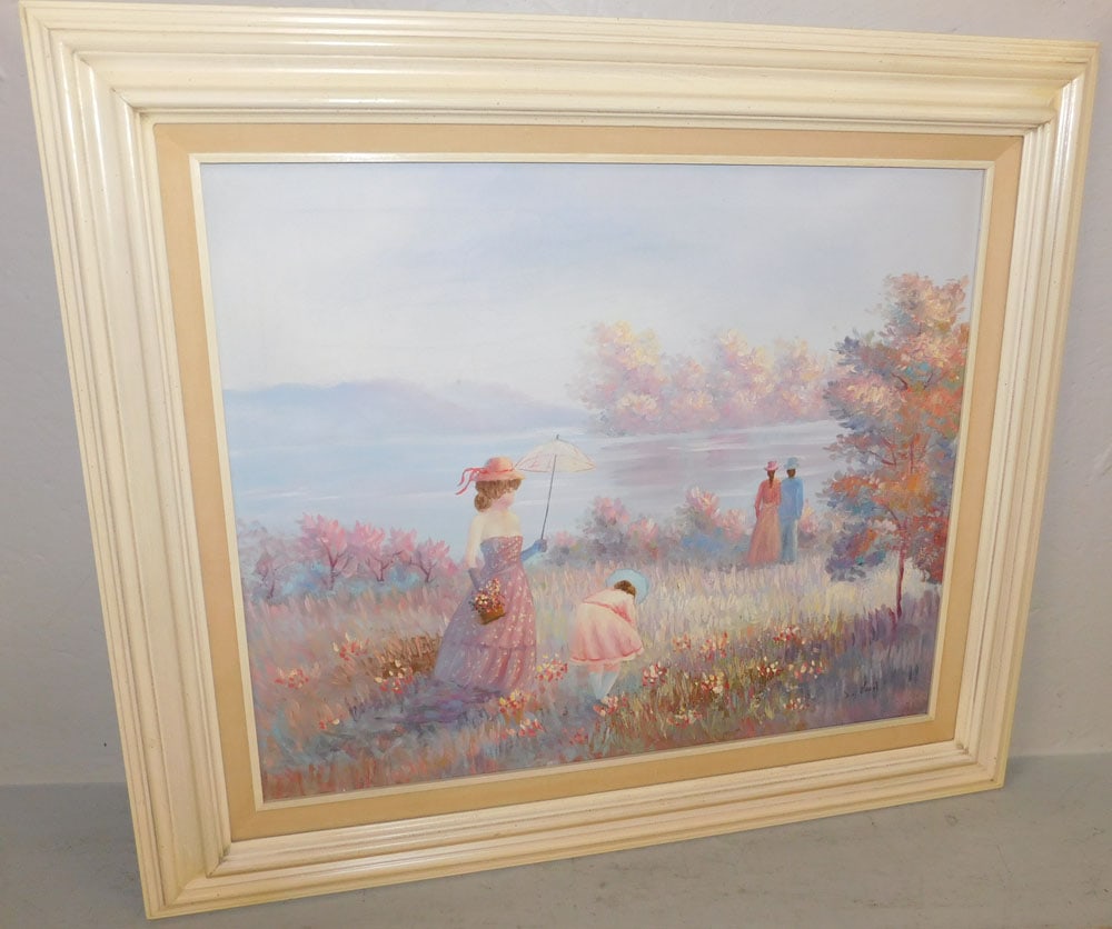 Framed Oil on Canvas Lake Scene Artist Signed: Framed Oil on Canvas Lake Scene Artist Signed . 27 1/2" x 31 1/4" ALL DESCRIPTIONS AND ANY CONDITION STATEMENT GIVEN BY LANGSTON AUCTION GALLERY ARE STRICTLY OPINIONS AND LANGSTON'S SHALL HAVE NO