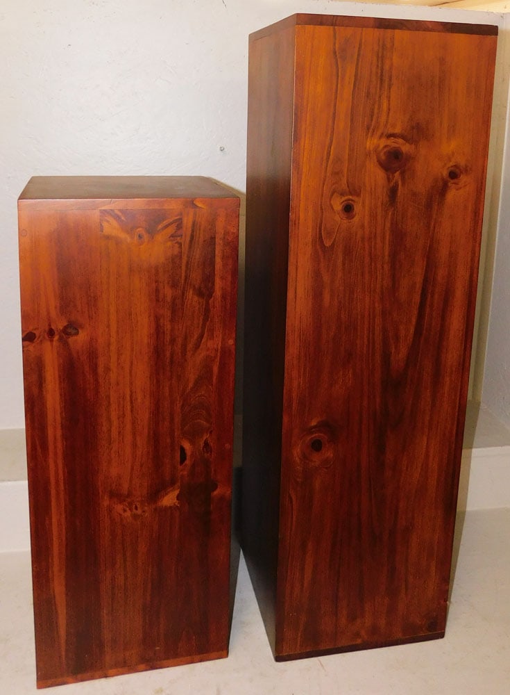 Two Modern Pine Pedestals: Two Modern Pine Pedestals. 39 1/2" H 11 3/4" Dia. ALL DESCRIPTIONS AND ANY CONDITION STATEMENT GIVEN BY LANGSTON AUCTION GALLERY ARE STRICTLY OPINIONS AND LANGSTON'S SHALL HAVE NO RESPONSIBILITY FOR E