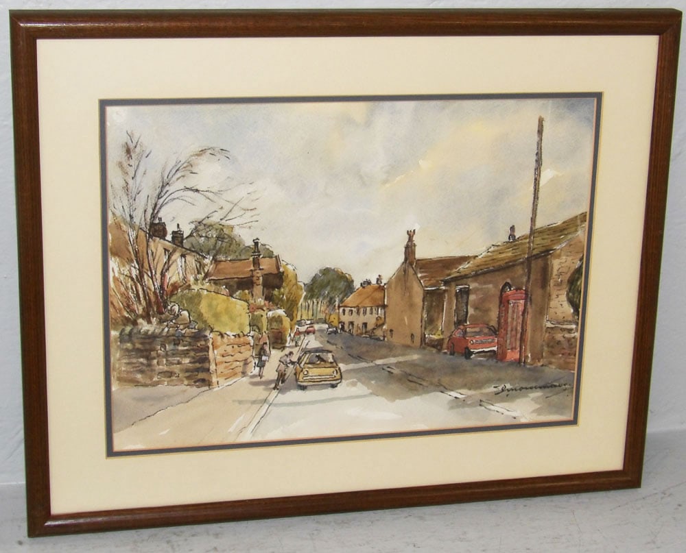 Framed Watercolor of European Town Street Scene Artist Signed: Framed Watercolor of European Town Street Scene Artist Signed . 23 3/4" x 18 3/4" ALL DESCRIPTIONS AND ANY CONDITION STATEMENT GIVEN BY LANGSTON AUCTION GALLERY ARE STRICTLY OPINIONS AND LANGSTON'S SH