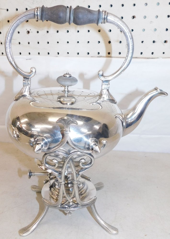 Antique Silverplated Tilting Kettle on Stand (1 of 6)