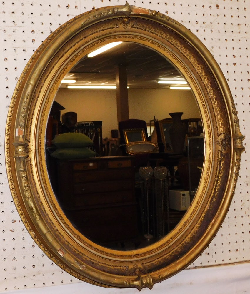 Antique Oval Gilded Shadowbox Frame Mirror (1 of 5)