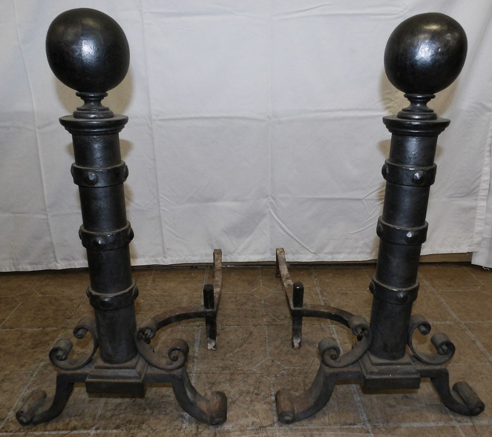 Pair of Antique Cast Iron Cannonball Andirons (1 of 6)