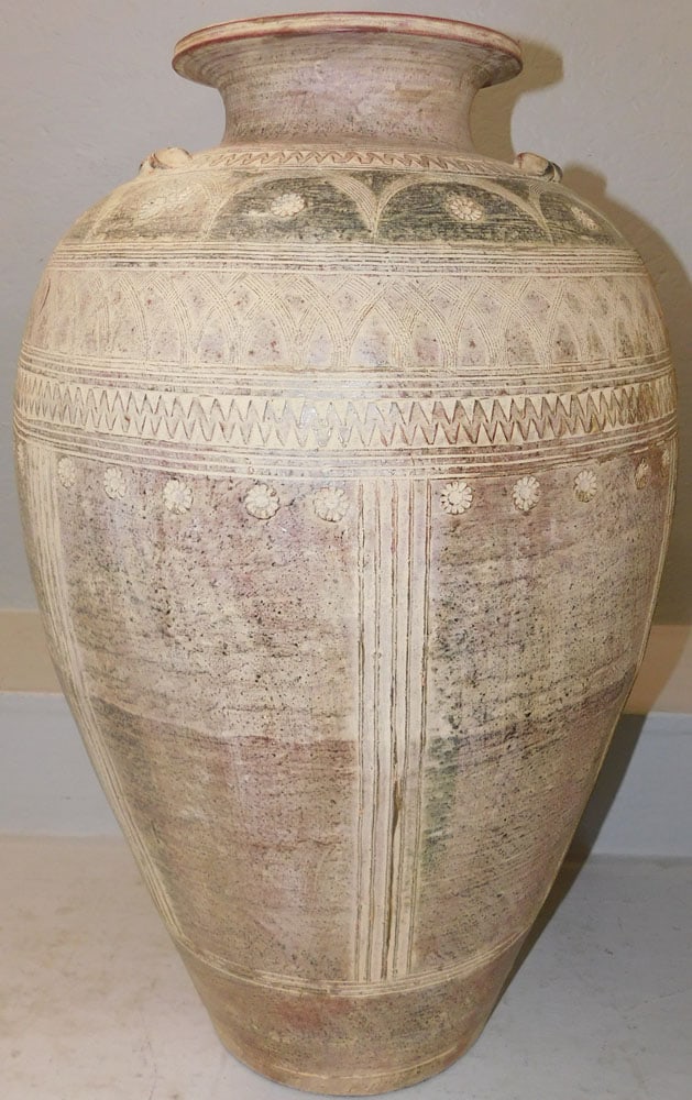 Large Pottery Vase: Large Pottery Vase . 27 1/2" H 16" Dia. ALL DESCRIPTIONS AND ANY CONDITION STATEMENT GIVEN BY LANGSTON AUCTION GALLERY ARE STRICTLY OPINIONS AND LANGSTON'S SHALL HAVE NO RESPONSIBILITY FOR ERRORS OR O