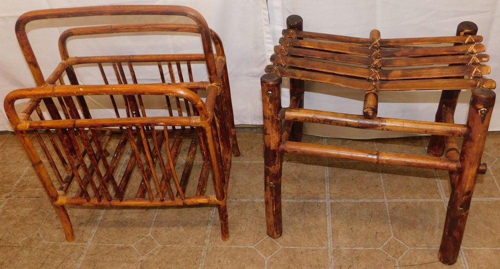Rattan Magazine Stand & Stool (1 of 3)