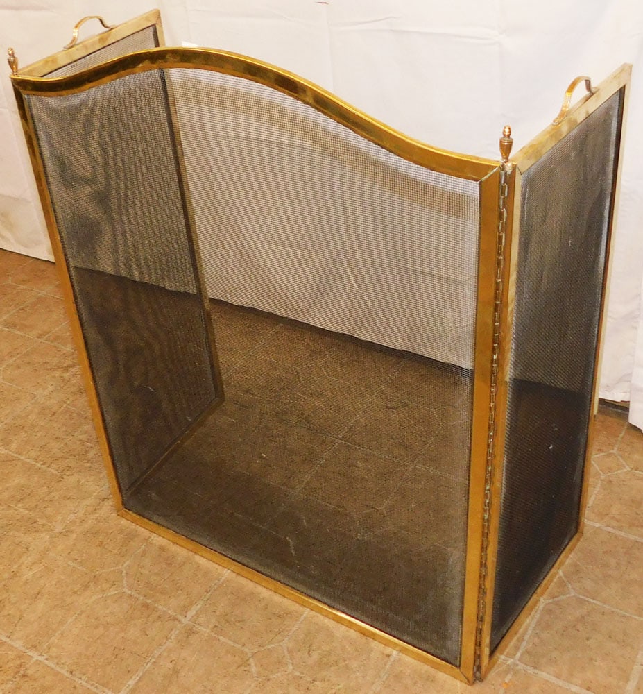 Brass & Wire Mesh Folding Fire Screen - 2
