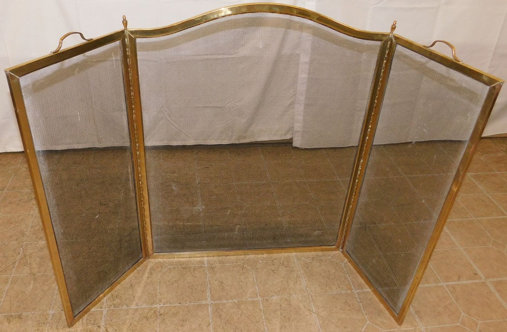 Brass & Wire Mesh Folding Fire Screen - 3