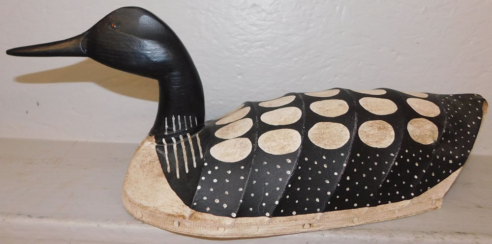 Painted Wood & Canvas Duck Decoy Signed W.M. (1 of 4)