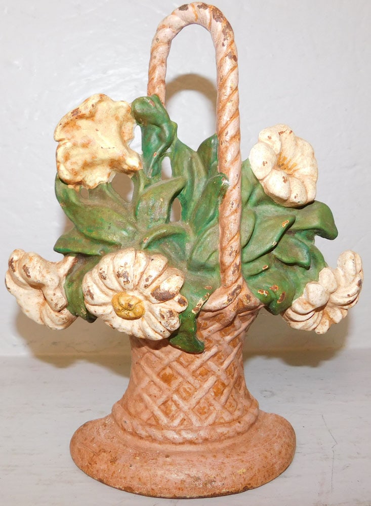 Antique Painted Cast Iron Basket Door Stop (1 of 2)