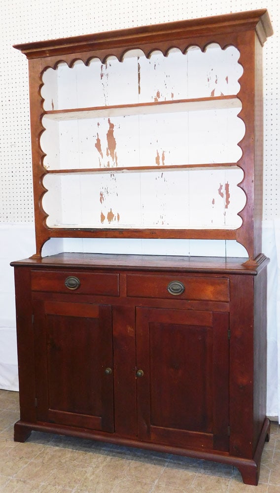Antique Two Piece Pine Step Back Cupboard (1 of 6)