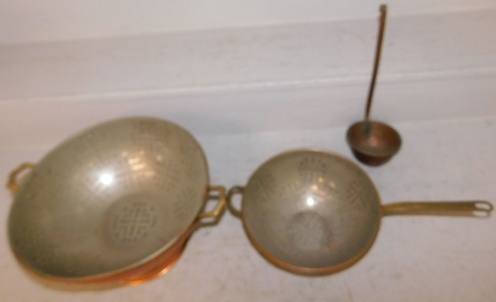 Two Copper Strainers & Ladle - 2