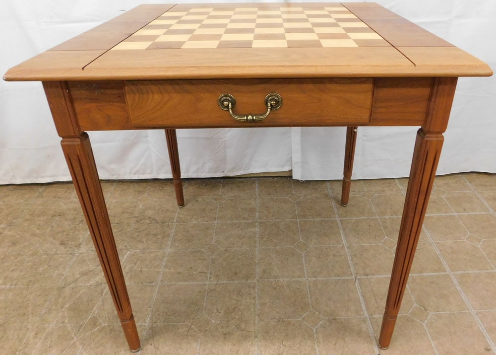 Walnut Inlaid Chess Top One Drawer Game Table by Drueke (1 of 5)