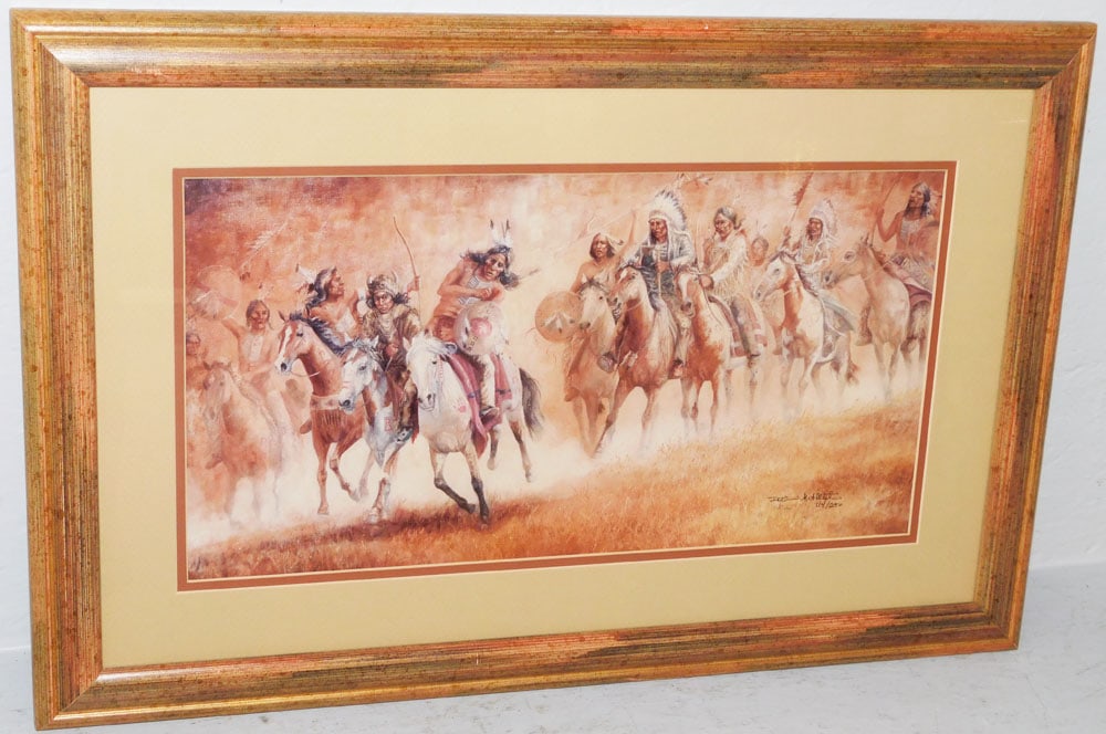 Framed Pat McAllister Limited Edition Print, "When Crow Meets Sioux": Framed Pat McAllister Limited Edition Print, "When Crow Meets Sioux". 17 1/2" x 26 3/4" ALL DESCRIPTIONS AND ANY CONDITION STATEMENT GIVEN BY LANGSTON AUCTION GALLERY ARE STRICTLY OPINIONS AND