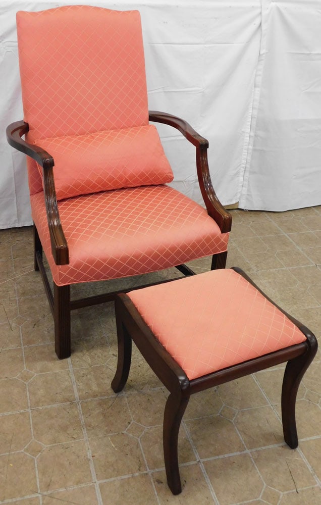 Mahogany Library Arm Chair by Southwood & Matching Upholstered Bench Made Mahogany Stool (1 of 7)