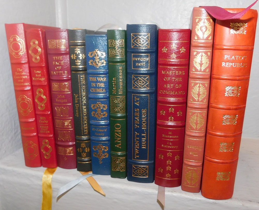 Ten Leather Decorator Books by The Easton Press: Ten Leather Decorator Books by The Easton Press. 9 1/2" x 6 1/2" ALL DESCRIPTIONS AND ANY CONDITION STATEMENT GIVEN BY LANGSTON AUCTION GALLERY ARE STRICTLY OPINIONS AND LANGSTON'S SHALL HAVE NO